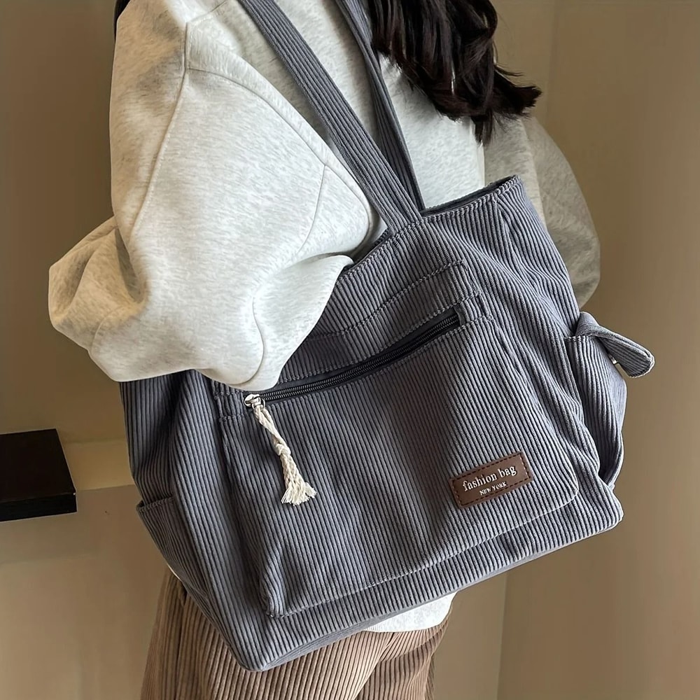Textured Corduroy MultiPocket Shoulder Tote 10