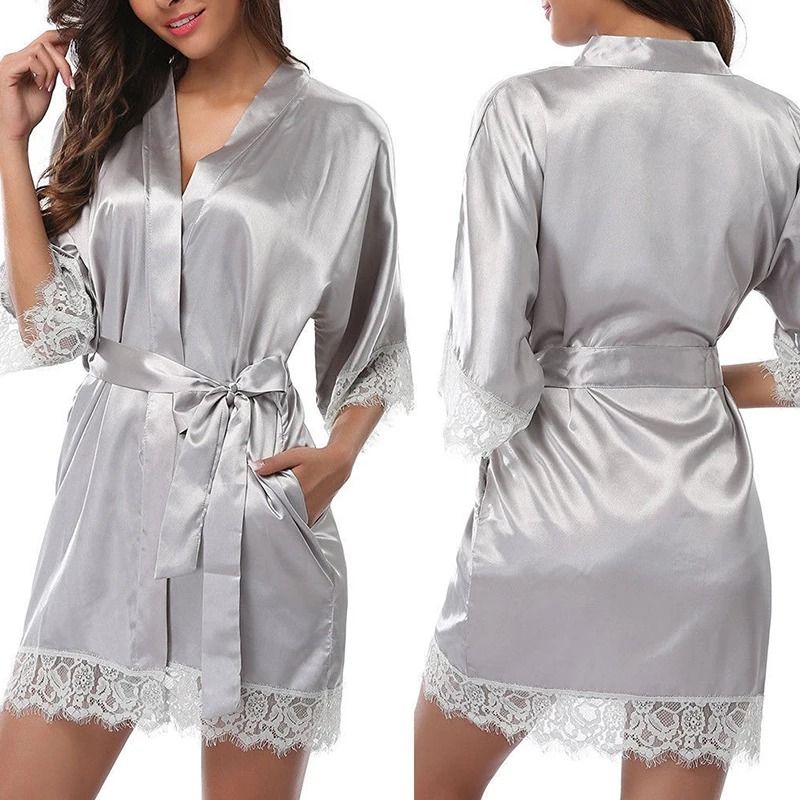 Womens Glossy Ice Silk Nightgown Robe 1