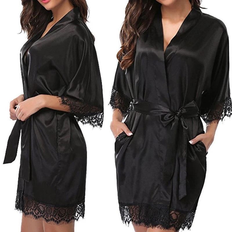 Womens Glossy Ice Silk Nightgown Robe 6
