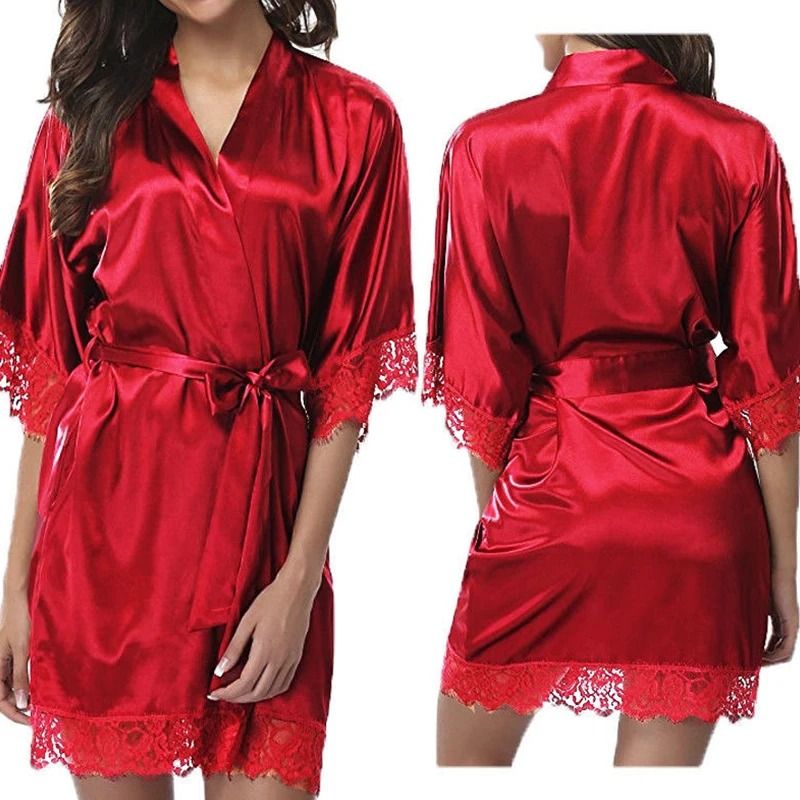 Womens Glossy Ice Silk Nightgown Robe 8
