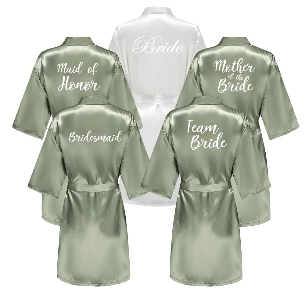 Womens Grass Green Bride And Bridesmaid Satin Robes 0