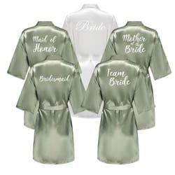 women's grass green bride and bridesmaid satin robes