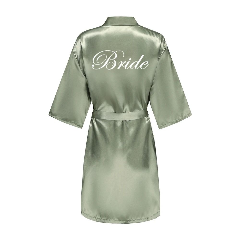 Womens Grass Green Bride And Bridesmaid Satin Robes 12