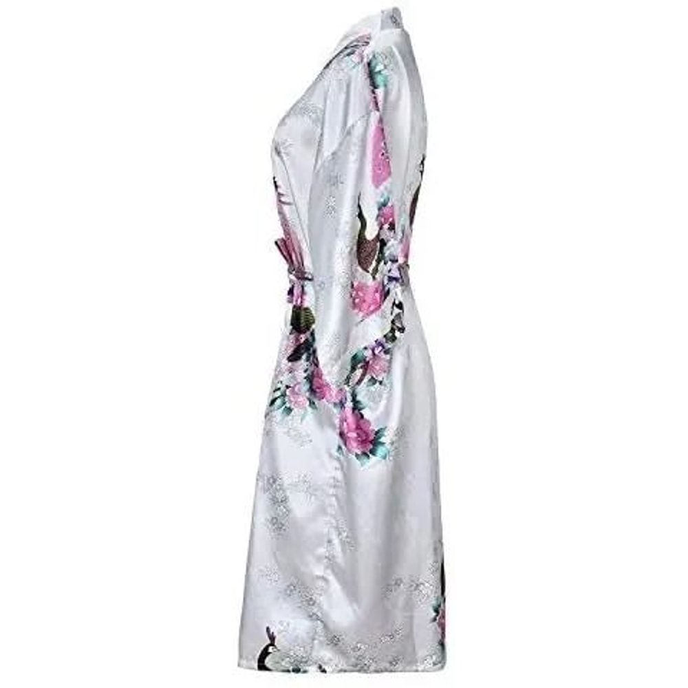 Womens Floral Silk Satin Wedding Robe 2
