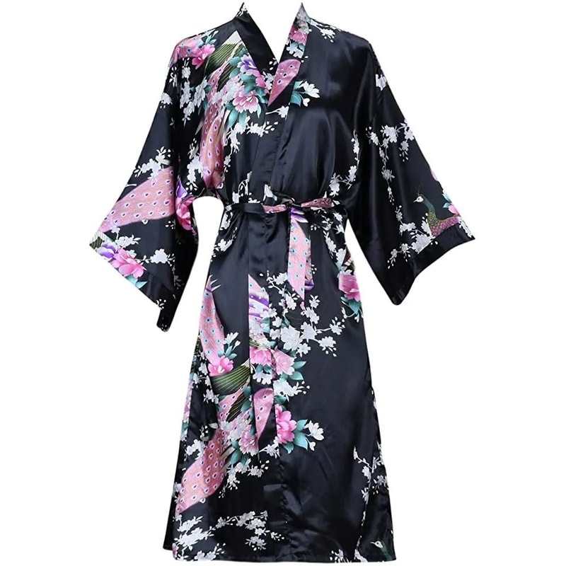 Womens Floral Silk Satin Wedding Robe 5