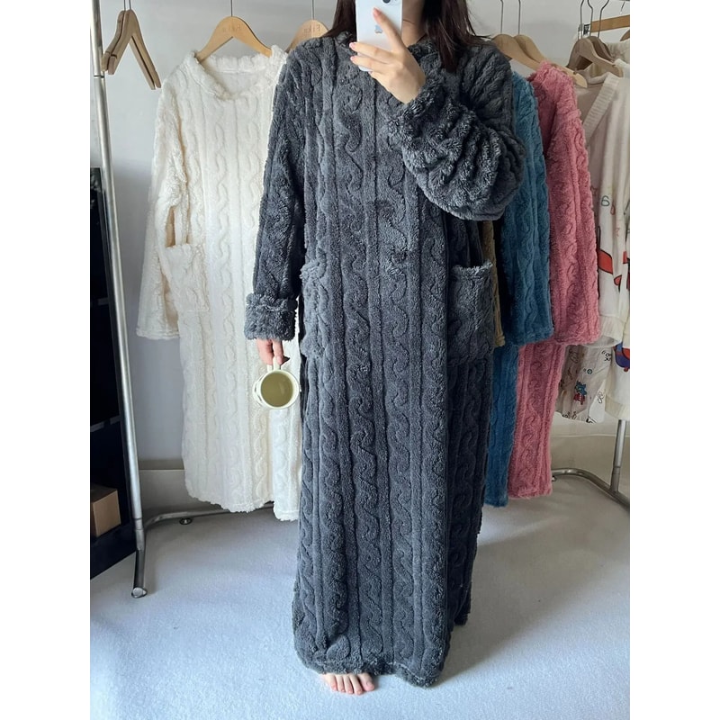 Womens Thickened Winter Coral Velvet Sleeping Gown 8