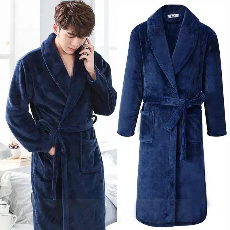 Mens Plus Size Thick Flannel Coral Fleece Robe 0