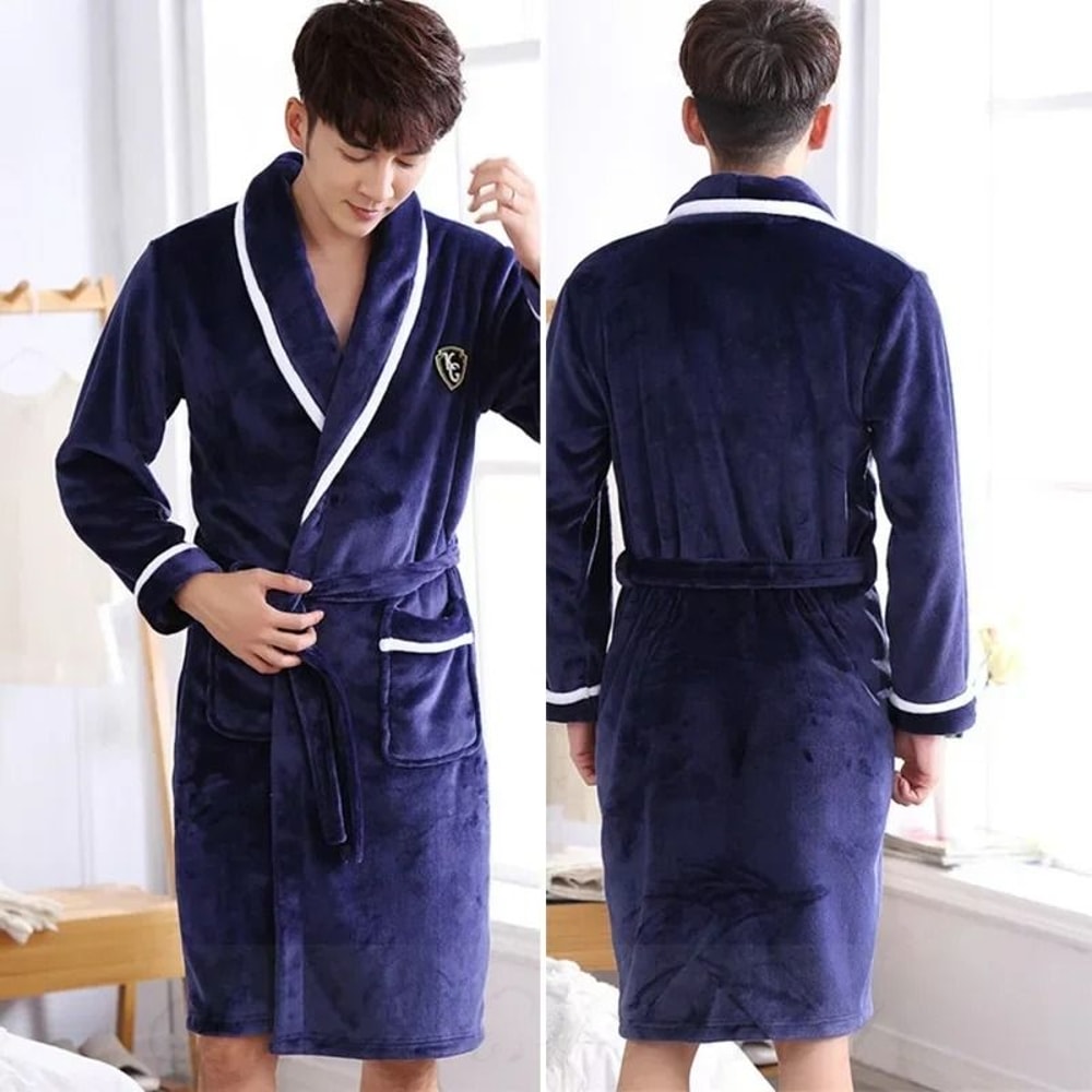 Mens Plus Size Thick Flannel Coral Fleece Robe 4