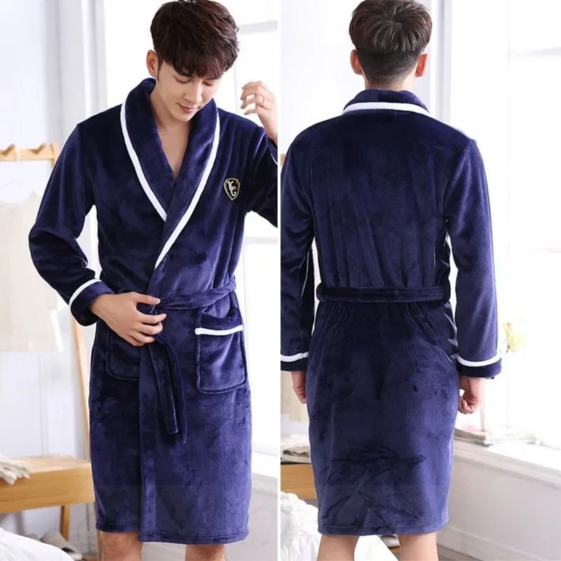 Mens Plus Size Thick Flannel Coral Fleece Robe 4