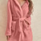 Womens Cozy Hooded Solid Color Fleece Robe 10