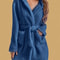 Womens Cozy Hooded Solid Color Fleece Robe 4