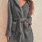 Womens Cozy Hooded Solid Color Fleece Robe 6
