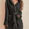 Womens Cozy Hooded Solid Color Fleece Robe 7