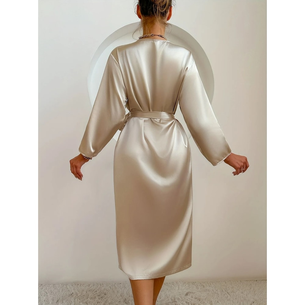 Womens Elegant Belted Satin Silky Bathrobe 1
