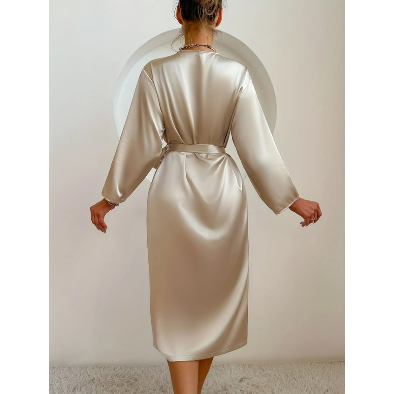 Womens Elegant Belted Satin Silky Bathrobe 1