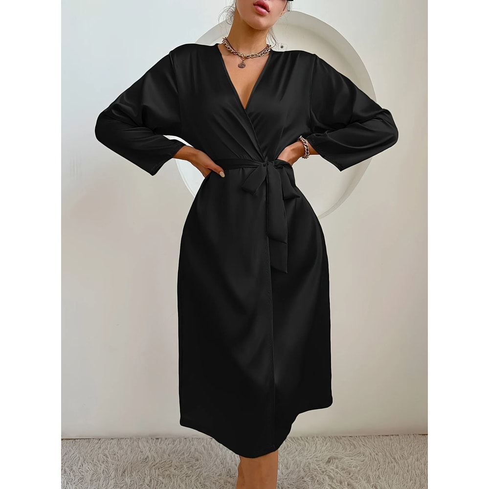 Womens Elegant Belted Satin Silky Bathrobe 3