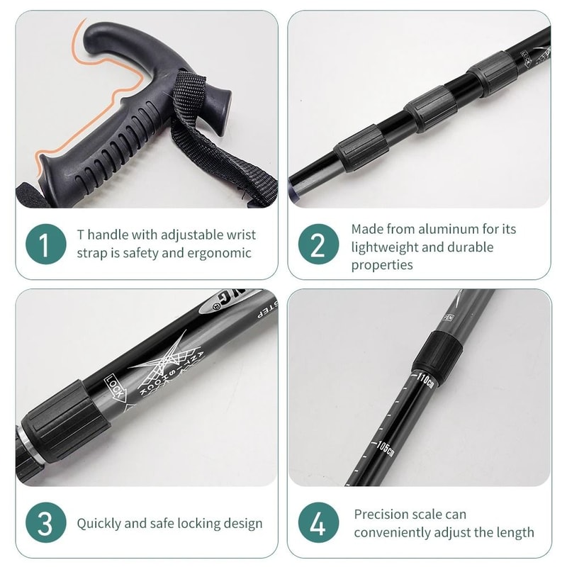 Unisex 4 Section Portable Folding Trekking Pole 3