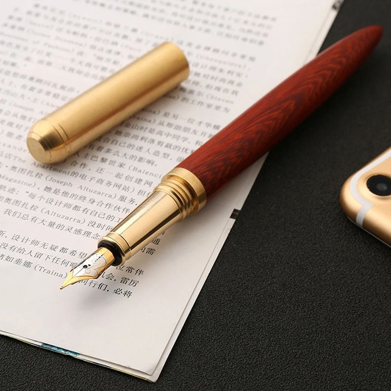 Handcrafted Rosewood And Bronze Fineline Fountain Pen 2