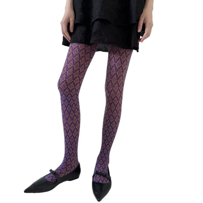 Ornate Botanical Jacquard Patterned Hosiery 9