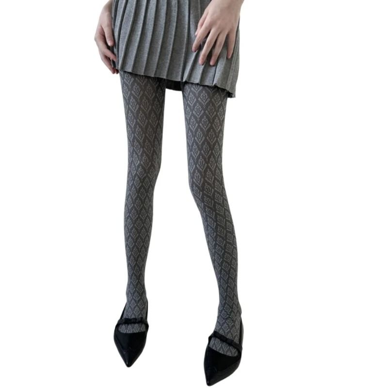 Ornate Botanical Jacquard Patterned Hosiery 11