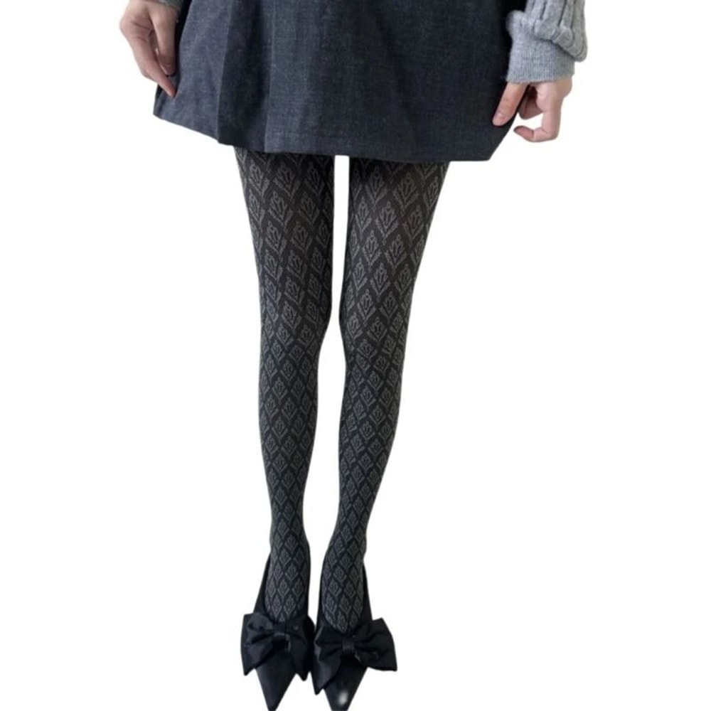 Ornate Botanical Jacquard Patterned Hosiery 12
