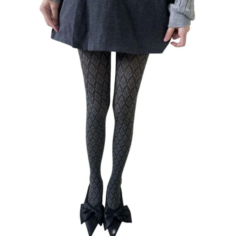 Ornate Botanical Jacquard Patterned Hosiery 12