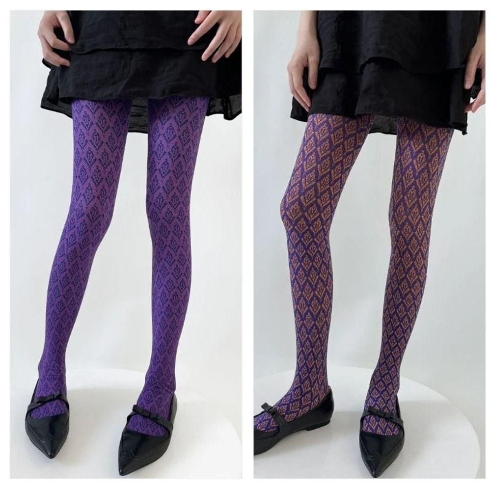 Ornate Botanical Jacquard Patterned Hosiery 1