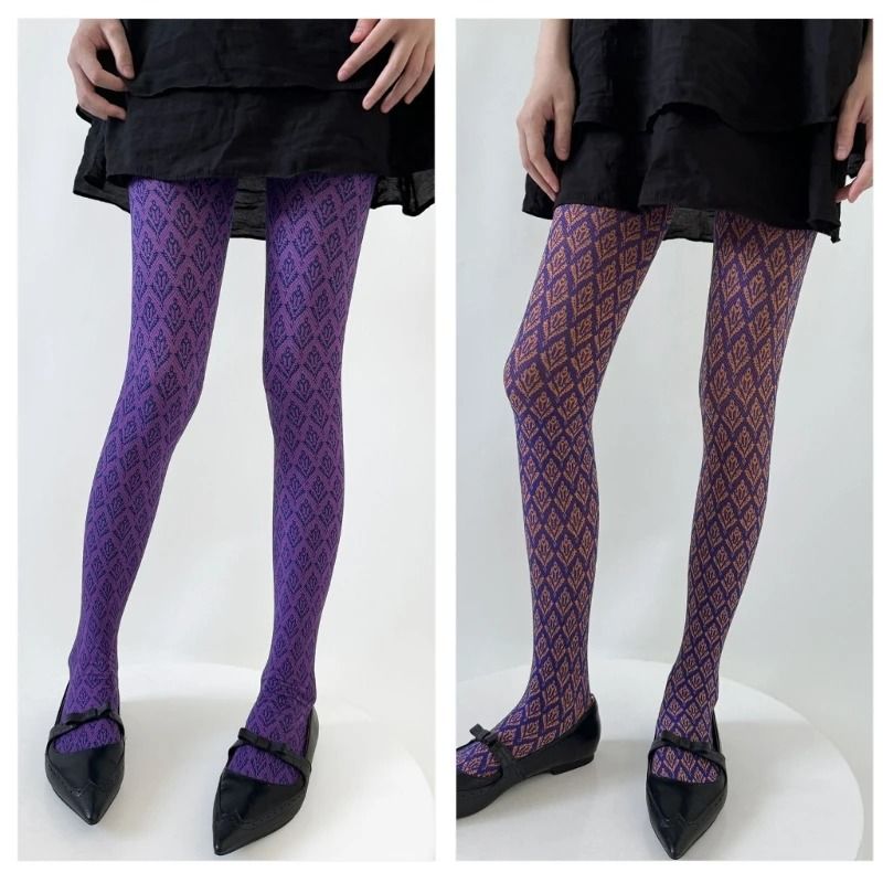 Ornate Botanical Jacquard Patterned Hosiery 1