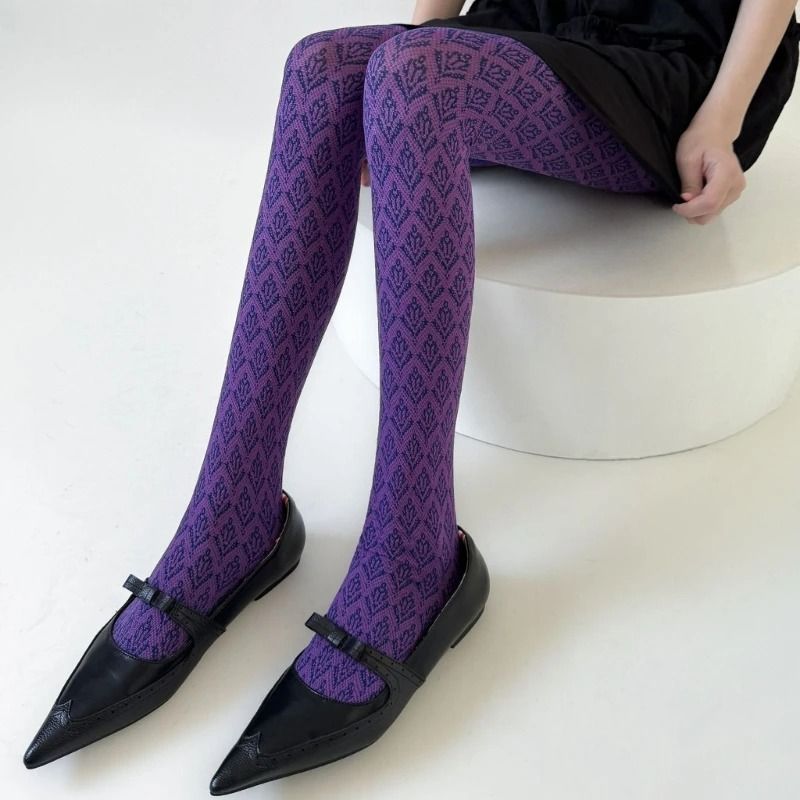Ornate Botanical Jacquard Patterned Hosiery 2