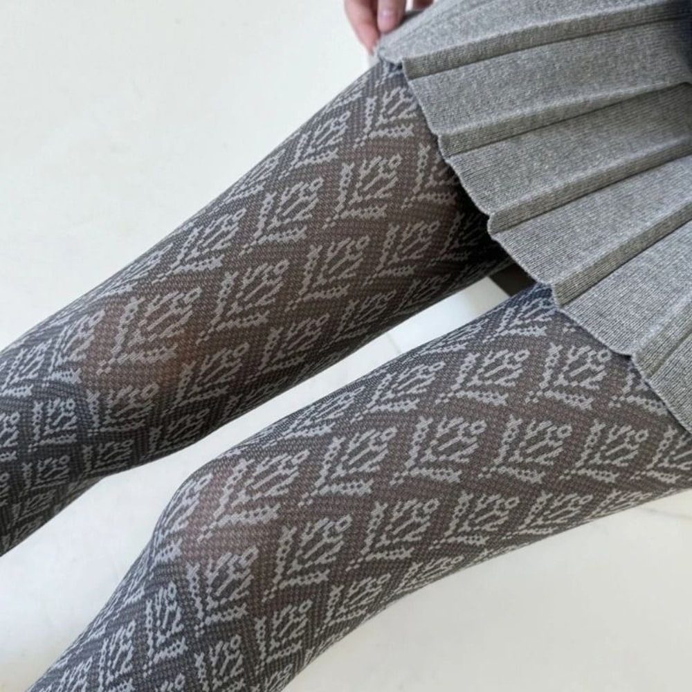 Ornate Botanical Jacquard Patterned Hosiery 5
