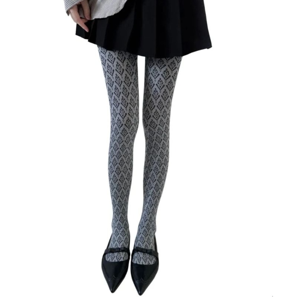 Ornate Botanical Jacquard Patterned Hosiery 7