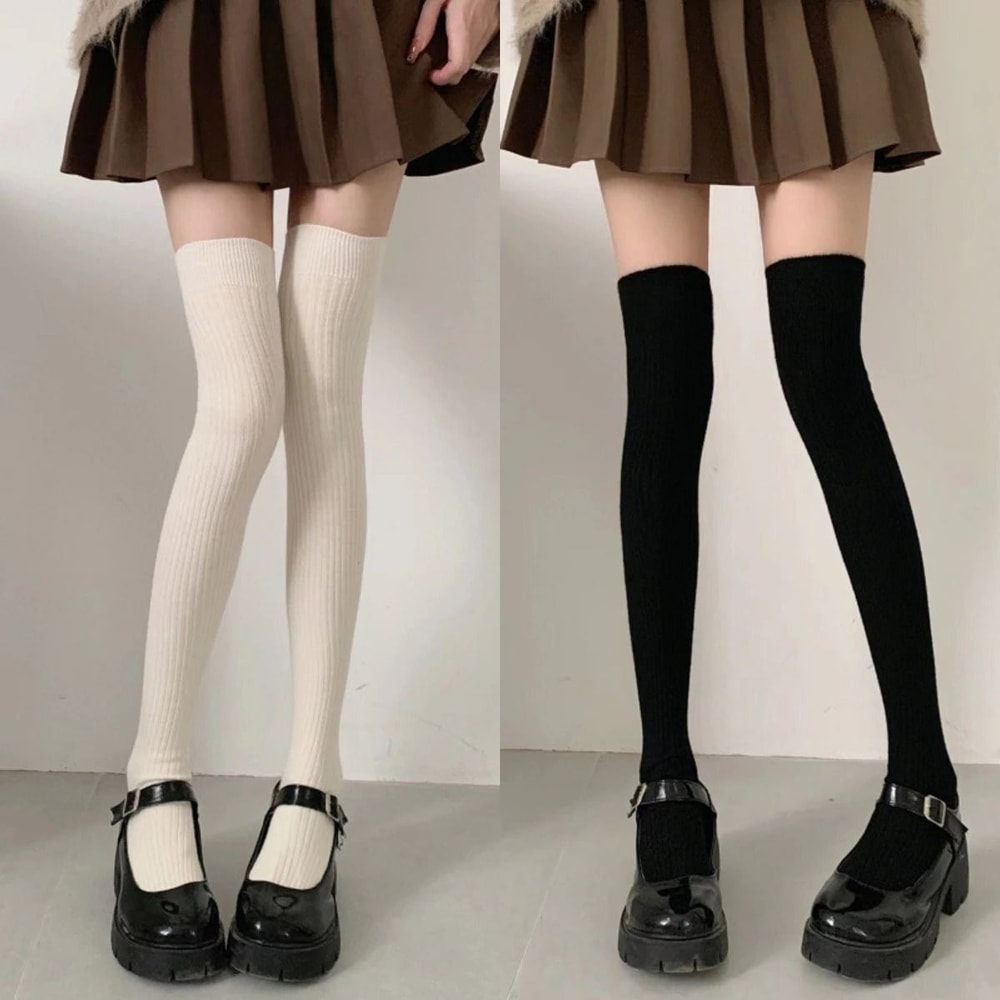 Vertical Texture Visual Lengthening Over Knee Socks 9