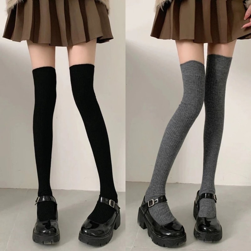 Vertical Texture Visual Lengthening Over Knee Socks 11