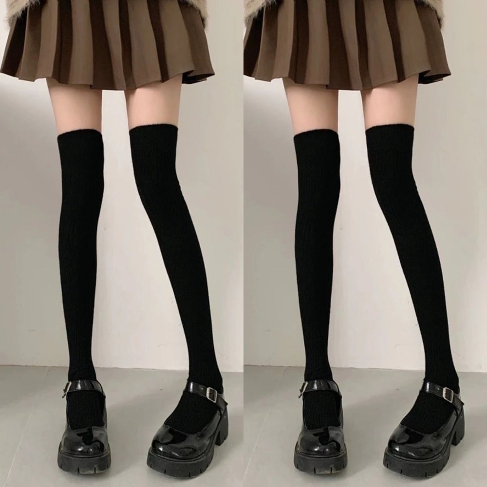 Vertical Texture Visual Lengthening Over Knee Socks 13