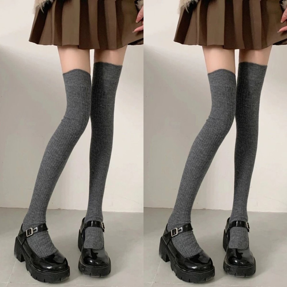 Vertical Texture Visual Lengthening Over Knee Socks 14