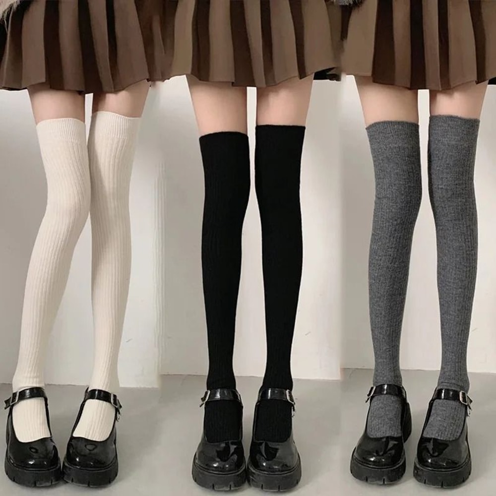Vertical Texture Visual Lengthening Over Knee Socks 15