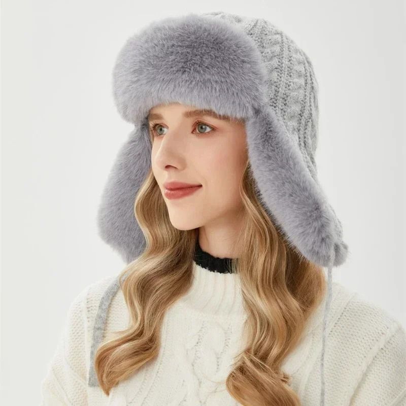 Thickened Knit Earflap Plush Winter Hat 9