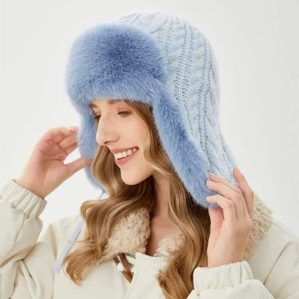 Thickened Knit Earflap Plush Winter Hat 11