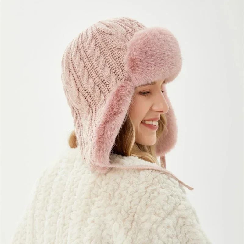 Thickened Knit Earflap Plush Winter Hat 12