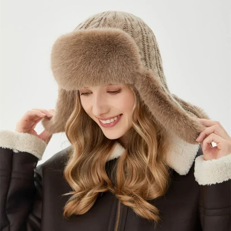 Thickened Knit Earflap Plush Winter Hat 14