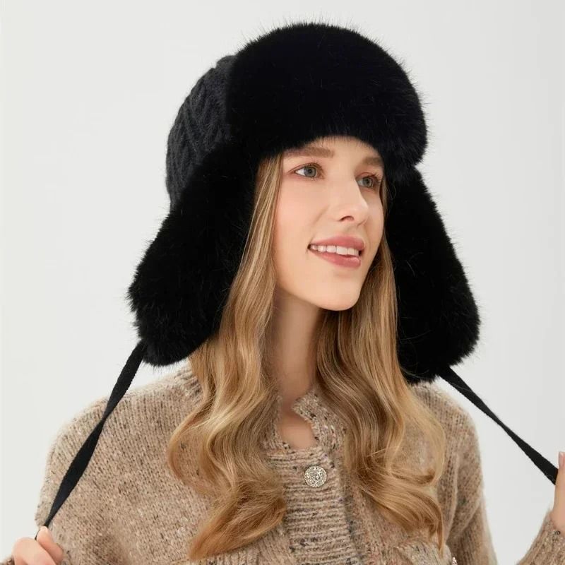 Thickened Knit Earflap Plush Winter Hat 8