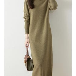100% merino wool turtleneck knit sweater dress