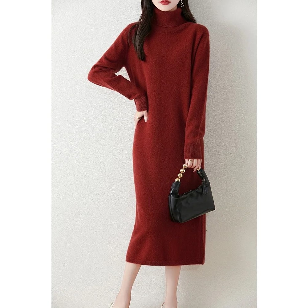 100 Merino Wool Turtleneck Knit Sweater Dress 1