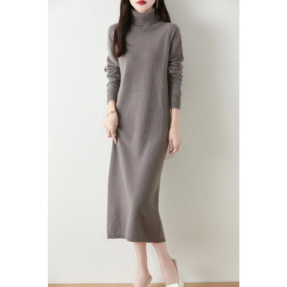 100 Merino Wool Turtleneck Knit Sweater Dress 2