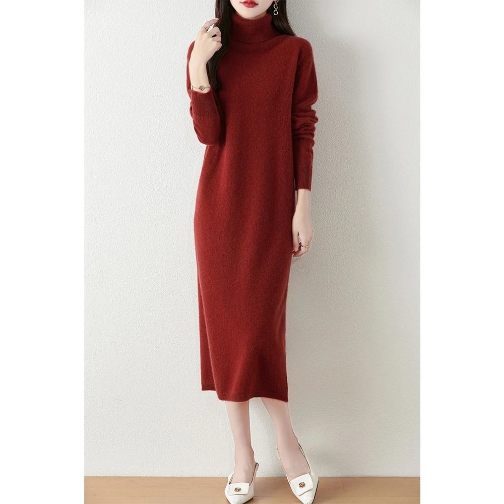 100 Merino Wool Turtleneck Knit Sweater Dress 9