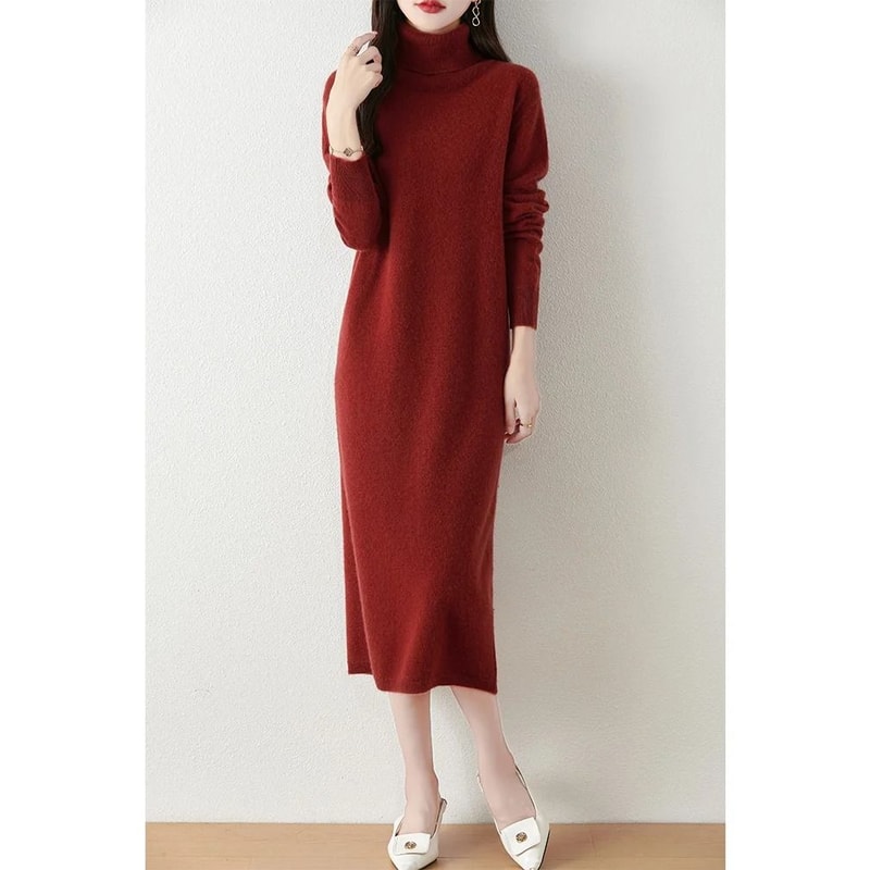 100 Merino Wool Turtleneck Knit Sweater Dress 9