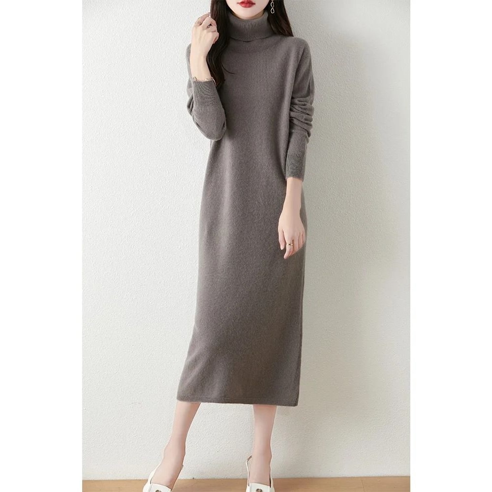 100 Merino Wool Turtleneck Knit Sweater Dress 7