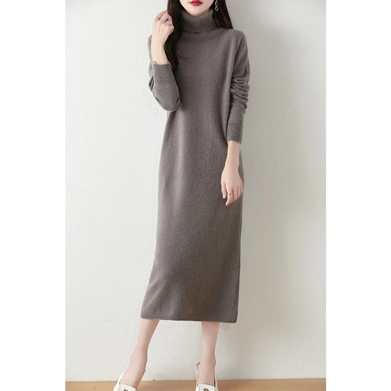 100 Merino Wool Turtleneck Knit Sweater Dress 7