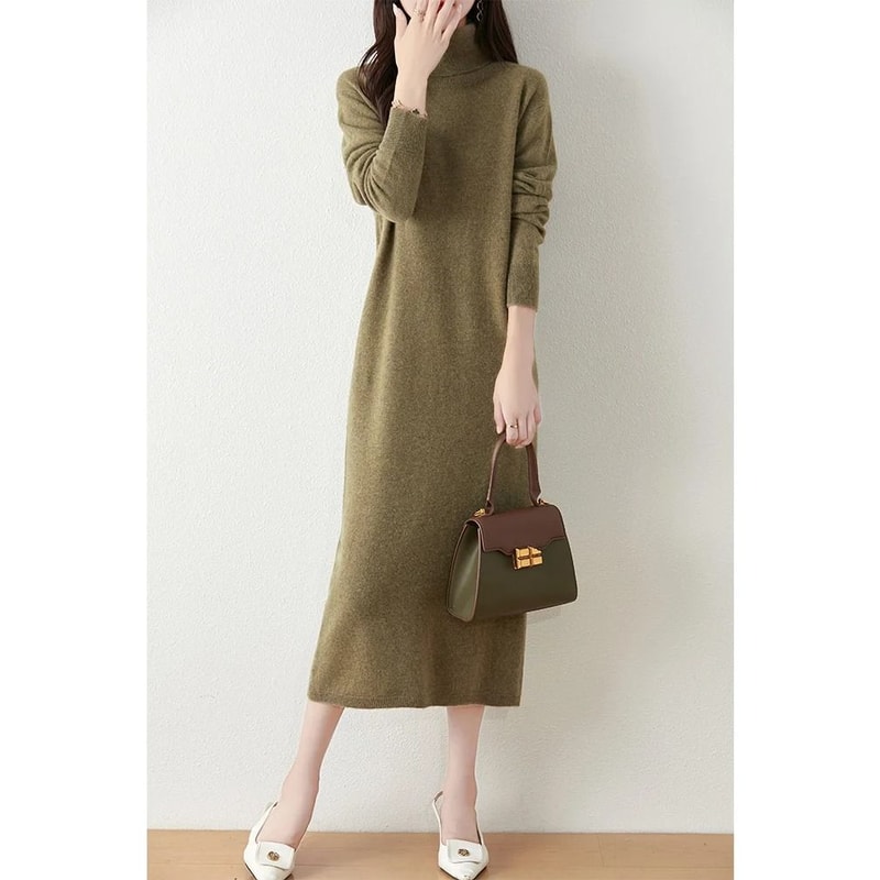 100 Merino Wool Turtleneck Knit Sweater Dress 8