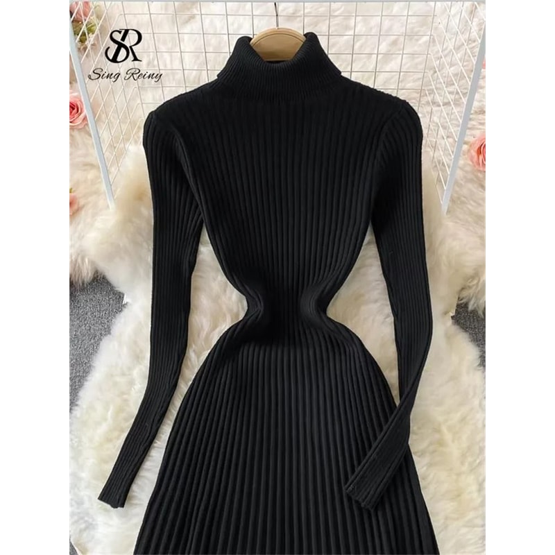 Pleated Knit Slim Bodycon Sweater Dress 2